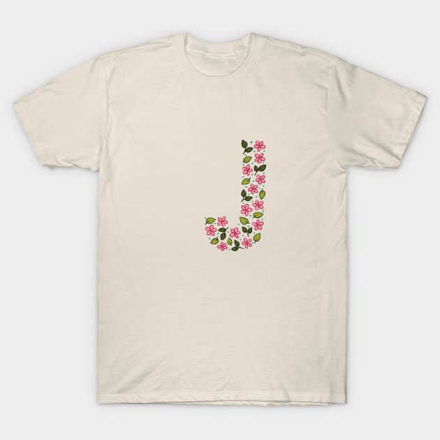 Floral Monogram Letter J T-Shirt by SRSigs